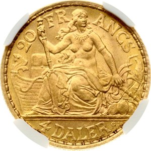 Danish West Indies 4 Daler / 20 Francs 1905 P GI NGC MS 65
