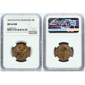 Roumanie 5 Bani 1867 HEATON NGC MS 64 RB