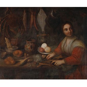 Flemish painter, IN THE KITCHEN WITH FISH, 17th century.