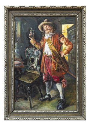 JAN SKRAMLÍK (CZECH / BOHEMIAN 1860 - 1936) - Musketeer with a Wine Goblet