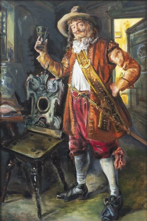 JAN SKRAMLÍK (CZECH / BOHEMIAN 1860 - 1936) - Musketeer with a Wine Goblet