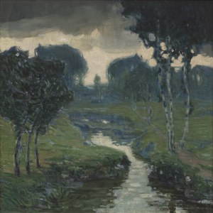 ALOIS KALVODA (CZECH / BOHEMIAN 1875 - 1934) - Landscape with Birches and a Brook (Dreams Cycle)