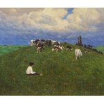 JAN HONSA (TCHÈQUE / BOHÉMIEN 1876 - 1937) - Au pâturage (grand format)