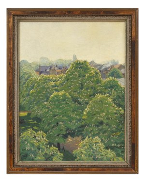 KAREL SCHADT (CZECH / BOHEMIAN 1888 - 1955) - Blooming Chestnut Trees above the Town