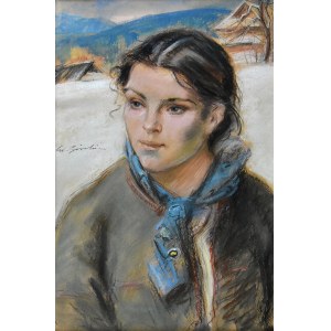Stanislaw GÓRSKI (1887-1955), GORAL WOMAN ON THE BACKGROUND OF THE WINTER LANDSCAPE.