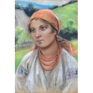 Stanislaw GÓRSKI (1887-1955), PORTRET MŁODEJ GÓRALKI W BIAŁEJ BLUZCE.