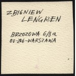[LENGREN Zbigniew] Zbigniew Lengren. Brzozowa 6/8a 00-286-Warsaw [handwritten visiting ticket with map, drawn by the artist.