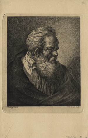 PŁOŃSKI Michał (według, 1778-1812), KIELISIŃSKI Wincenty (1808-1849)- Popiersie brodatego starca w profilu. Grafika z dzieła 