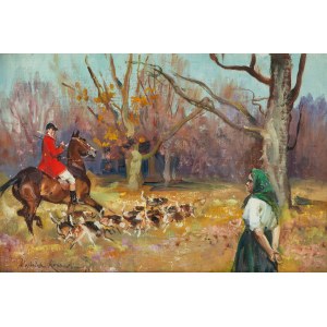 Wojciech Kossak (1856 Paryż - 1942 Kraków), Na polowaniu par force, 1931 r.