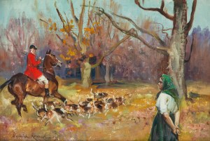 Wojciech Kossak (1856 Paryż - 1942 Kraków), Na polowaniu par force, 1931 r.