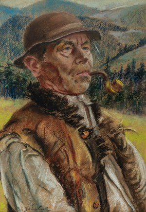 Stanisław Górski (1887 Kościan - 1955 Kraków), Portret bacy z fajką