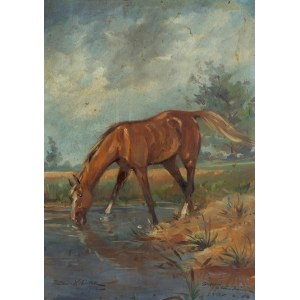 Tadeusz Kokietek (1920-1982), Horse at the watering hole, 1942.