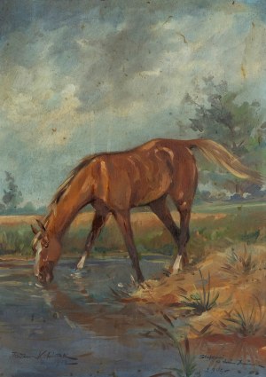 Tadeusz Kokietek (1920-1982), Koń u wodopoju, 1942 r.