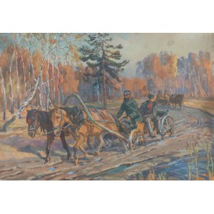 Jan Erazm Kotowski (1885 Opatkowiczki near Pinczow - 1960 Milanówek), A pair of carriages on the road