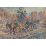 Jan Erazm Kotowski (1885 Opatkowiczki k. Pińczowa - 1960 Milanówek), Para bryczek na drodze