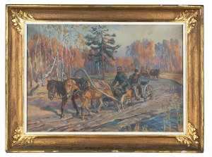 Jan Erazm Kotowski (1885 Opatkowiczki k. Pińczowa - 1960 Milanówek), Para bryczek na drodze