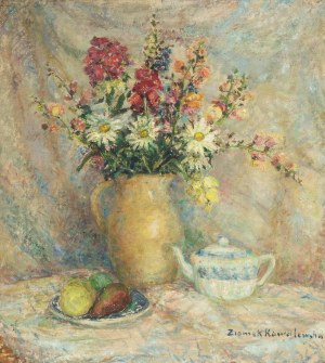 Maria Ziomek-Kowalewska (1905-1975), Martwa natura z kwiatami/Pejzaż, lata 60. XX w.