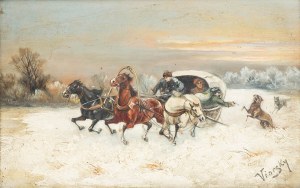 Alfred Steinacker-Viorsky (1838 Oedenburg - 1914 Wiedeń), Para obrazów - Trójkonne sanie