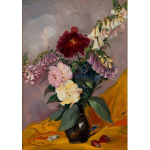 Jozef Kidon (1890 - 1968), Bouquet of peonies and foxgloves.