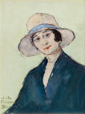 Włodzimierz Terlikowski (1873 Poraj k. Łodzi - 1951 Paryż), Portret młodej kobiety w kapeluszu, 1929