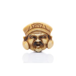NETSUKE - HEAD OF A MAN WITH A MOUSTACHE | MINGYOKU 民玉 (JAPAN / JAPANESE MEIJI PERIOD, 1868-1912)