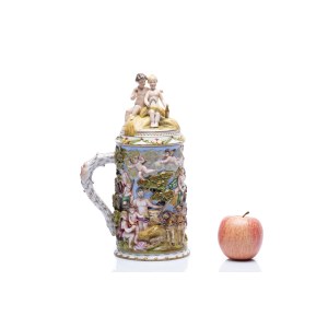 DECORATIVE LIDDED TANKARD - ALLEGORY OF HARVEST AND ABUNDANCE | PORZELLANFABRIK E. & A. MÜLLER, SCHWARZA-SAALE, THURINGIA (GERMANY) (GERMANY / GERMAN 1890 - 1907)