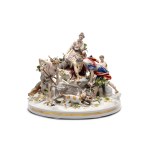 LARGE SCULPTURAL GROUP ATALANTA AND MELEAGER HUNTING THE CALYDONIAN BOAR | (GERMANY / GERMAN 19TH CENTURY)