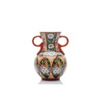 VASE WITH HANDLES AND FOLK DECORATION | FRANTIŠEK MÍČA, KLENČÍ (CZECH / BOHEMIAN 1926 - 1945)