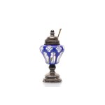 GLASS SALT CELLAR WITH SILVER MOUNT AND SPOON | (AUSTRIA-HUNGARY / AUSTRO-HUNGARIAN 1866 - 1921)