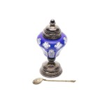 GLASS SALT CELLAR WITH SILVER MOUNT AND SPOON | (AUSTRIA-HUNGARY / AUSTRO-HUNGARIAN 1866 - 1921)