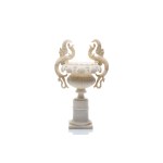 ALABASTER VASE WITH MYTHICAL DOLPHINS | (ITALY / ITALIAN 19TH CENTURY)