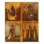 FOUR-PART ICON WITH SAINTS AND FEAST DAYS | (RUSSIA / RUSSIAN)