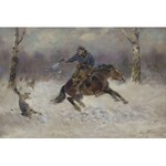 Jerzy Kossak (1886-1955), Żołnierz na koniu w walce z wilkami, 1938