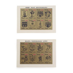 Two sets of stamps: Coats of Arms of Cities of the Republic of Poland, Cities of Independent Lithuania, Solidarity Post