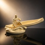 JIHOKERA Bechyně - figurative ceramic statue of a canoeist - Czechoslovakia - 1961