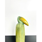 Ceramic statue of a toucan - green-yellow glaze - Czechoslovakia - 2nd half of the 20th century