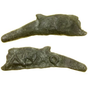 Griechenland und nachhellenistische, delphinförmige Bronze, (6. bis 5. Jahrhundert v. Chr.)