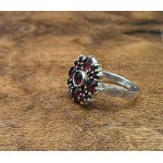 Vintage style ring with Czech garnets - sterling silver
