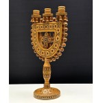 Three-armed wooden Hutsul candlestick - Eastern Carpathians - 1st half of the 20th century. [Folk Art, Hutsul ]