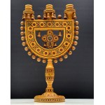 Three-armed wooden Hutsul candlestick - Eastern Carpathians - 1st half of the 20th century. [Folk Art, Hutsul ]