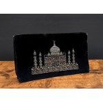 Old suede envelope bag with handmade silver thread decoration - Taj Machal - l half of the 20th century.