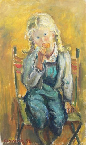Katarzyna Librowicz (1912 Warszawa - 1991 Paryż), Portret dziewczynki z warkoczami, 1956 r.