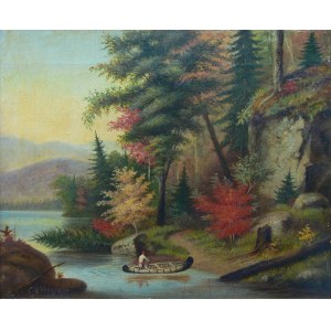 Cornelius Krieghoff (1815 Amsterdam-1872 Chicago), Pejzaż kanadyjski z kanoe