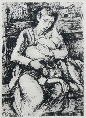 Maurycy Mędrzycki (1890 Łódź - 1951 Paul de Vance), Kobieta z dziećmi w warszawskim getcie, 1948 r.