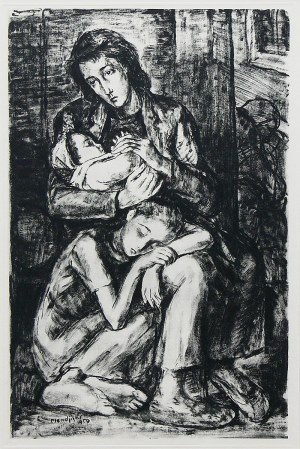 Maurycy Mędrzycki (1890 Łódź - 1951 Paul de Vance), Matka z dziećmi w getcie, 1950 r.