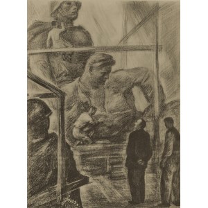 Jan Marcin SZANCER (1902 - 1973), Bolesław Bierut dans l'atelier d'un sculpteur, 1952.