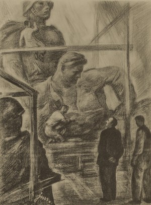 Jan Marcin SZANCER (1902 - 1973), Bolesław Bierut w pracowni rzeźbiarskiej, 1952 r.