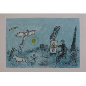 Marc Chagall, Malarz i jego sobowtór(„Derrière le Miroir” no 246, 1981, Mourlot #992)
