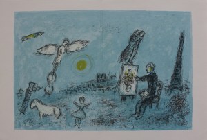 Marc Chagall, Malarz i jego sobowtór(„Derrière le Miroir” no 246, 1981, Mourlot #992)