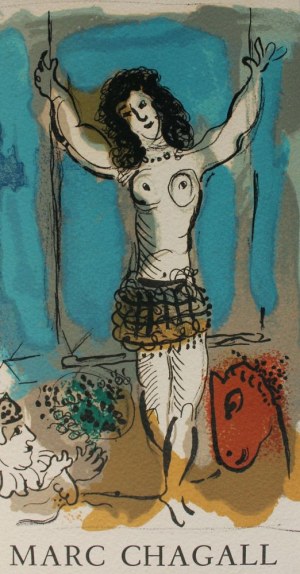 Marc Chagall, Akrobata na trapezie(„Hommage a Marc Chagall", Berggruen&Cie, 1967, Mourlot #477a)